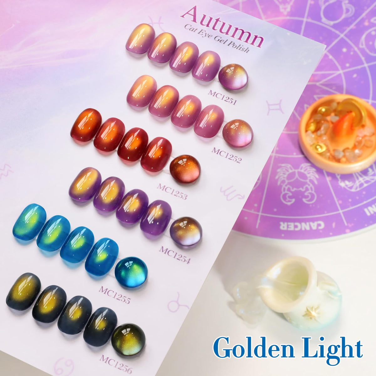 Double Rhythm finished nails on model showing glossy autumn-brown shimmer
