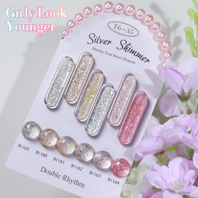 Double Rhythm hand model showing finished manicure for salon-quality glossy sparkle benefit