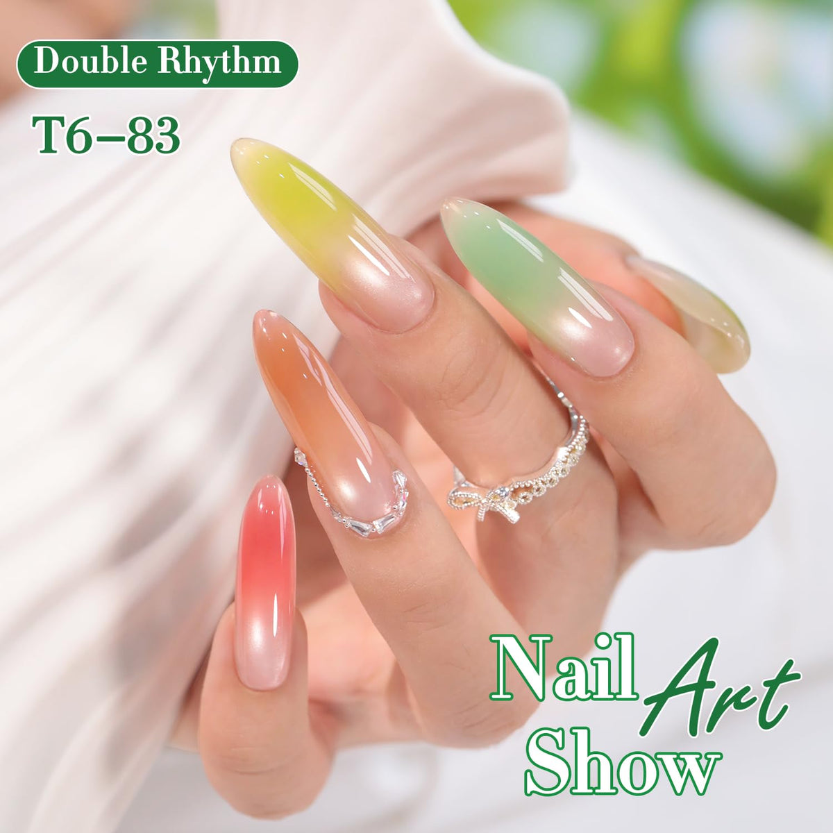 Double Rhythm polish in use with finished manicure showing salon-quality shine