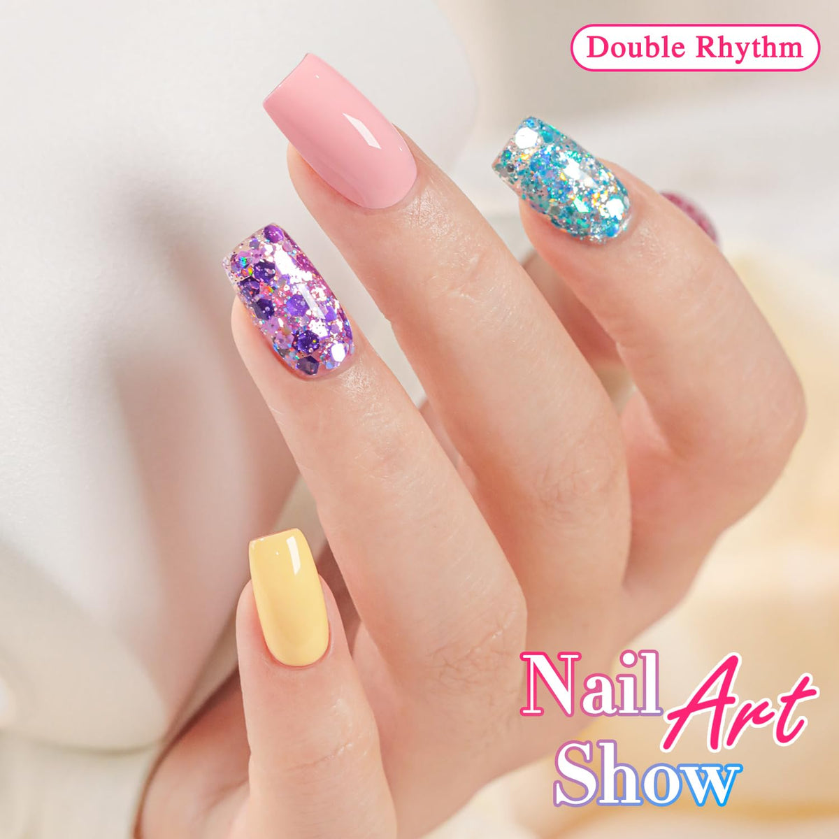 Double Rhythm polish in use during salon manicure illustrating easy layering and cure steps