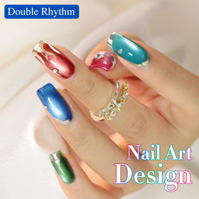 Double Rhythm LED curing demo with lamp and nails showing quick secure finish benefit