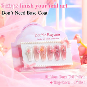 Double Rhythm lifestyle desk manicure scene showing at-home salon results and convenience benefit