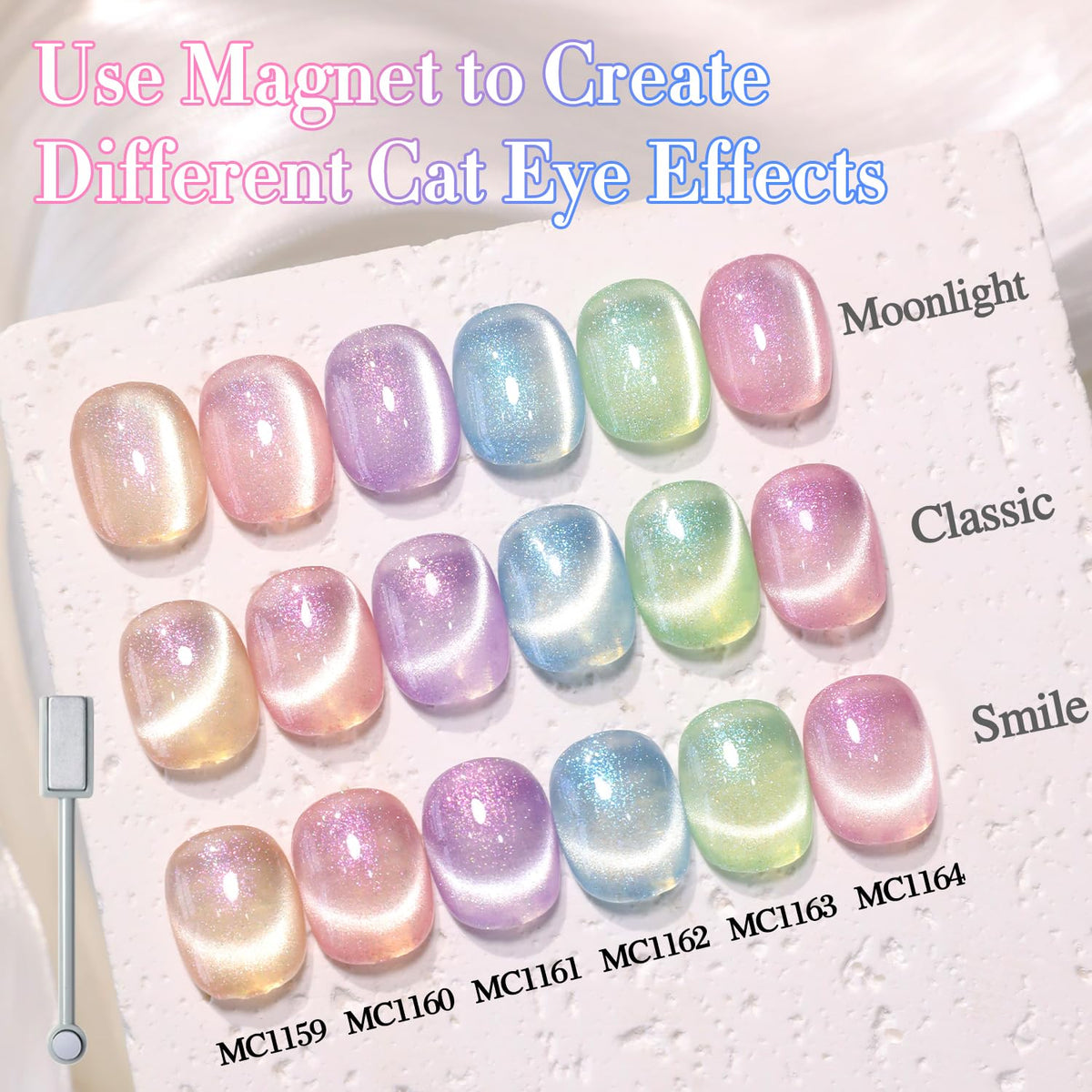 Double Rhythm nail in use with cat-eye stripe illustrating dramatic reflective benefit