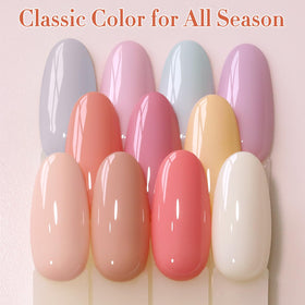 Double Rhythm manicure on hand showing finished nails benefit: salon-style glossy results