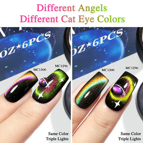 Double Rhythm nail swatch chart showing six identical multichrome samples for color choice
