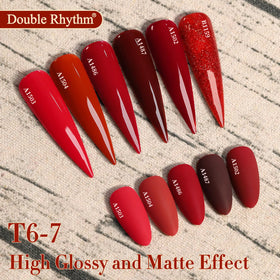Double Rhythm nail swatch fan showing true maroon T6-7 shade for color choice
