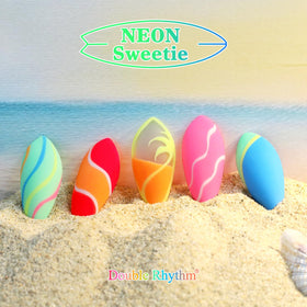 Double Rhythm grouping of pastel red pink orange bottles for color coordination