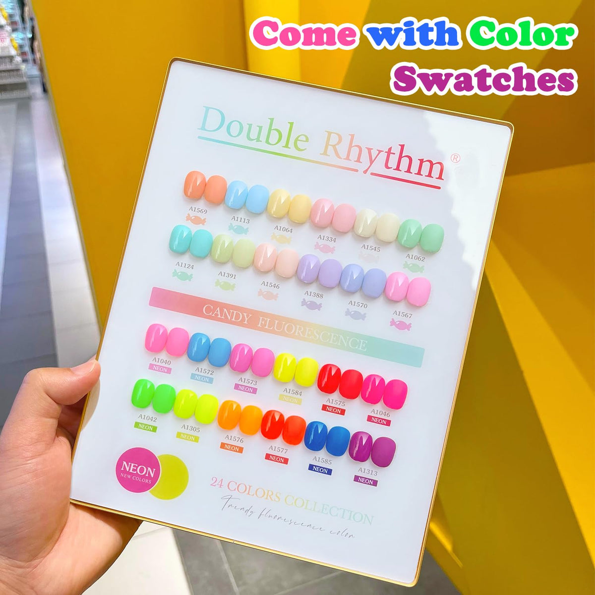 Double Rhythm hand model next to bottles to show bottle size and scale advantage