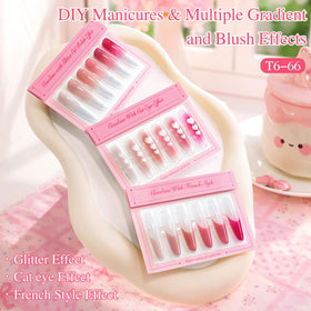 Double Rhythm six gel pots opened showing creamy patting gel texture