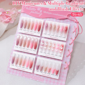 Double Rhythm six gel pots arranged top view displaying coordinated nude pink purple shades