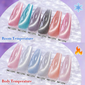 Double Rhythm swatch display on nail wheel showing color change and holographic effect