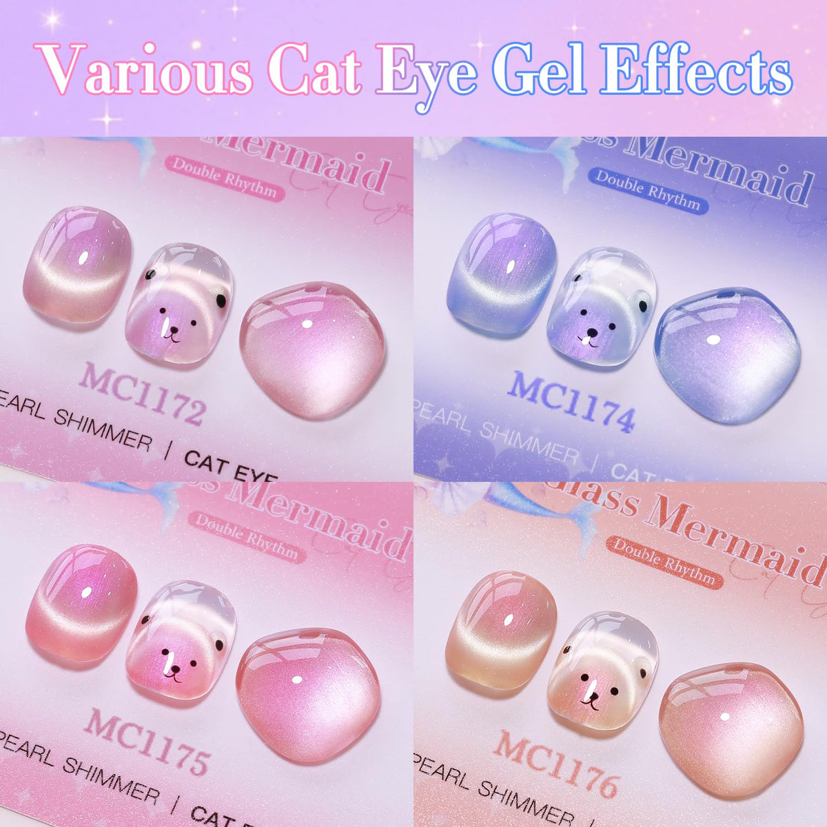 Double Rhythm swatch gradient display with six holographic shades for color comparison