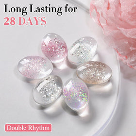 Double Rhythm swatch strip set showing six shimmer shades for quick selection benefit