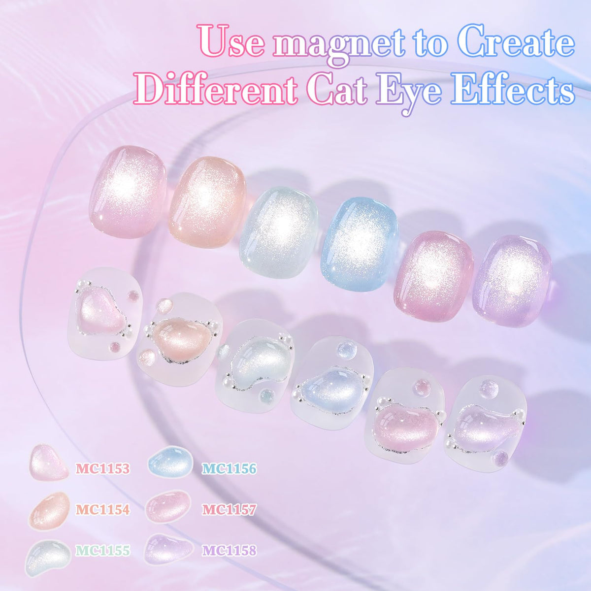 Double Rhythm color swatches on fan illustrating six holographic shades benefit