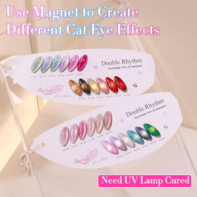 Double Rhythm texture swipe on nail tip showing cat eye shimmer benefit: visible reflective depth