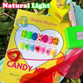 Double Rhythm base and top gel bottles close-up emphasizing durable finish