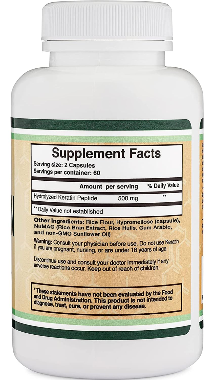 Double Wood label close-up highlighting dosage and vegan claim benefit