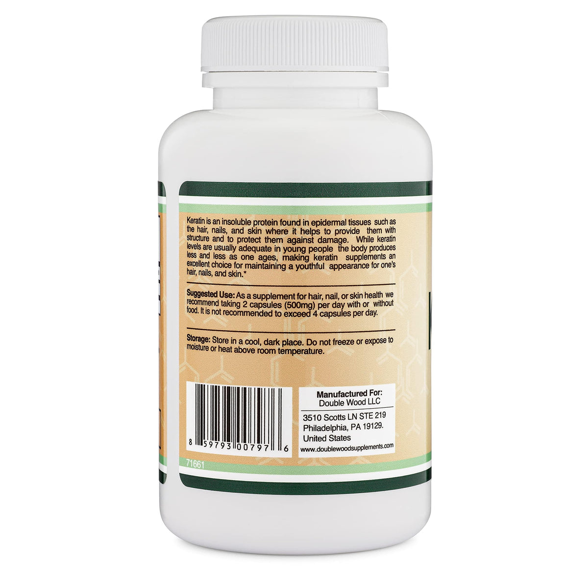 Double Wood keratin tablets close-up showing pill texture and purity