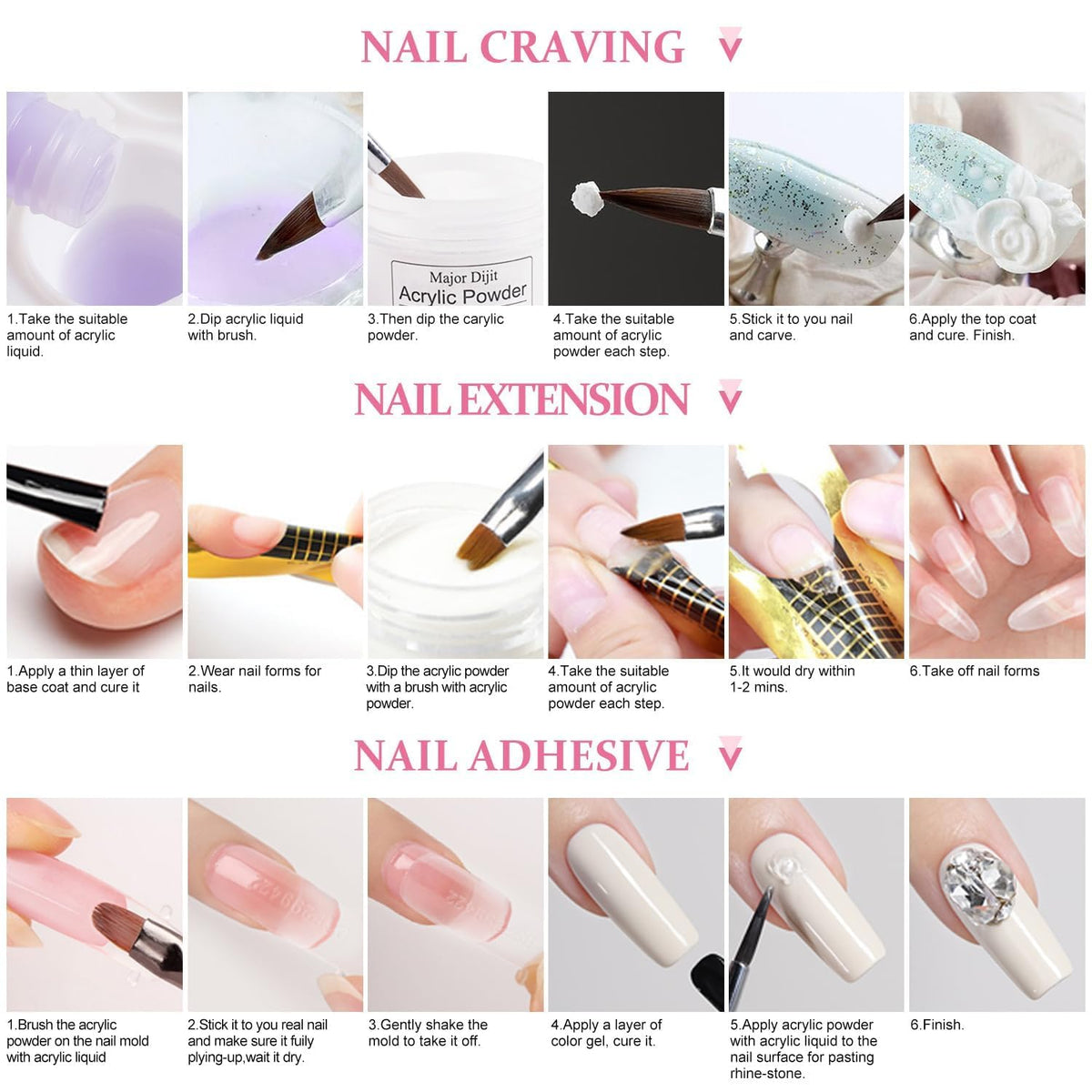 DouborQ finished glitter acrylic nails on hand for polished, durable style