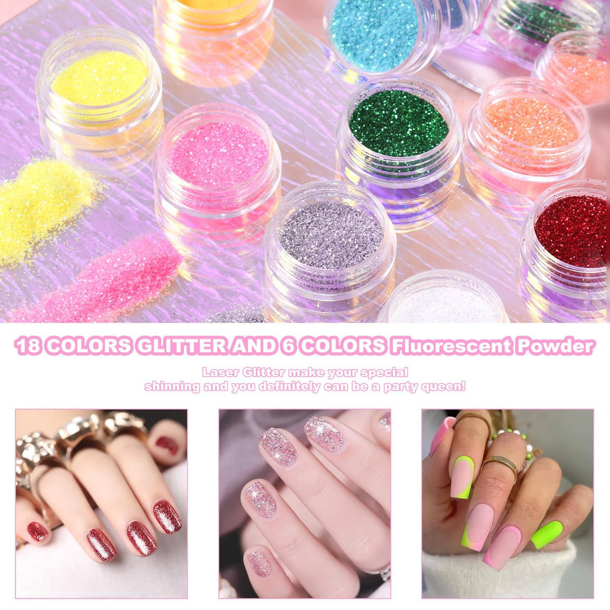 DouborQ glitter and nail decorations spread, sparkle options for custom accents