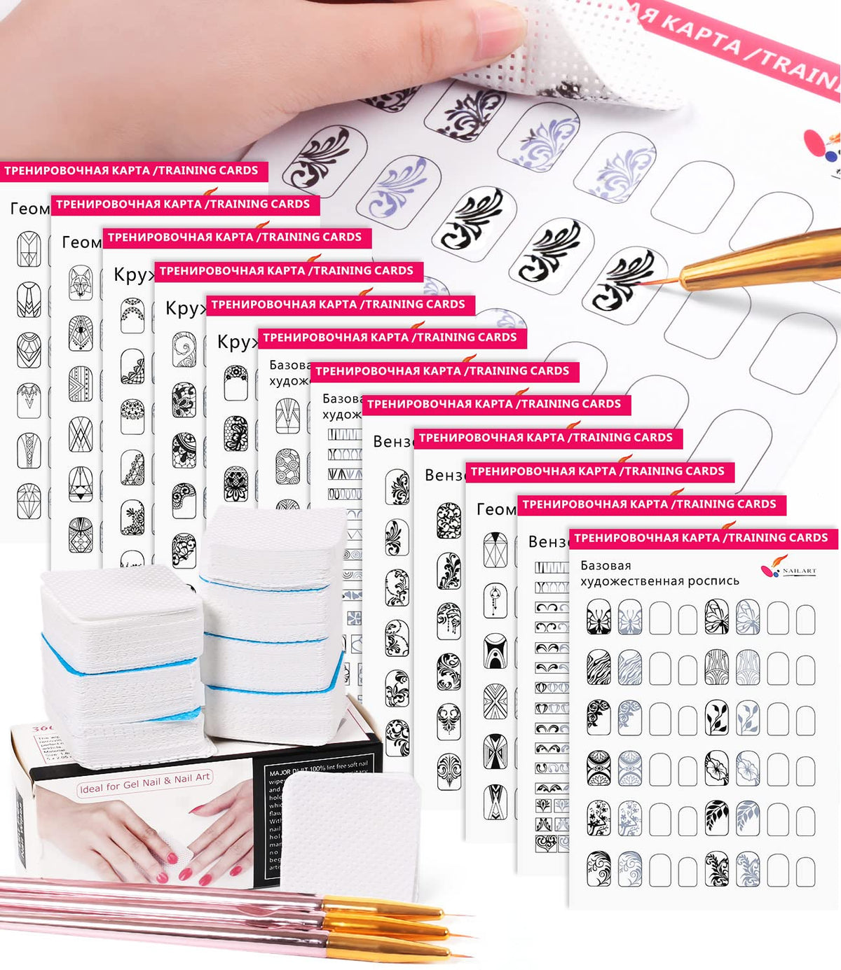 DouborQ three brushes close-up highlighting varied tips for precise nail strokes