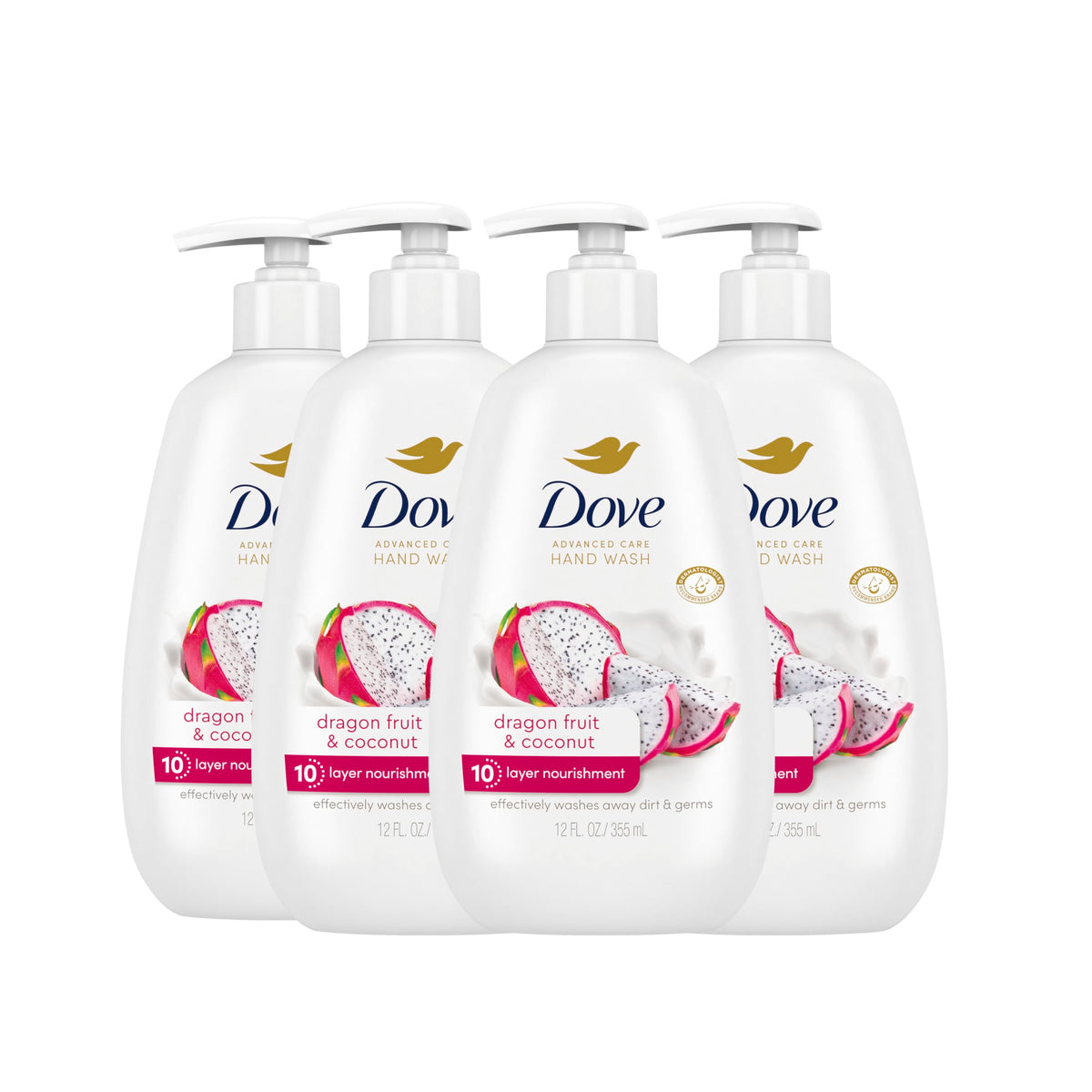 Dove front packaging showing Dragon Fruit & Coconut scent and benefits