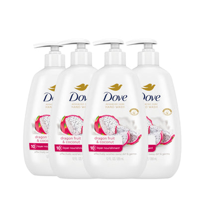 Dove front packaging showing Dragon Fruit & Coconut scent and benefits