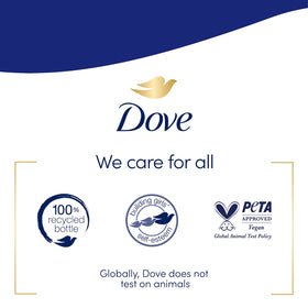 Dove three refill bottles grouped to illustrate long-lasting supply benefit