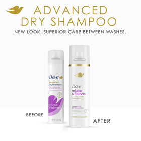 Dove advanced dry shampoo aerosol top view demonstrating quick-refresh benefit