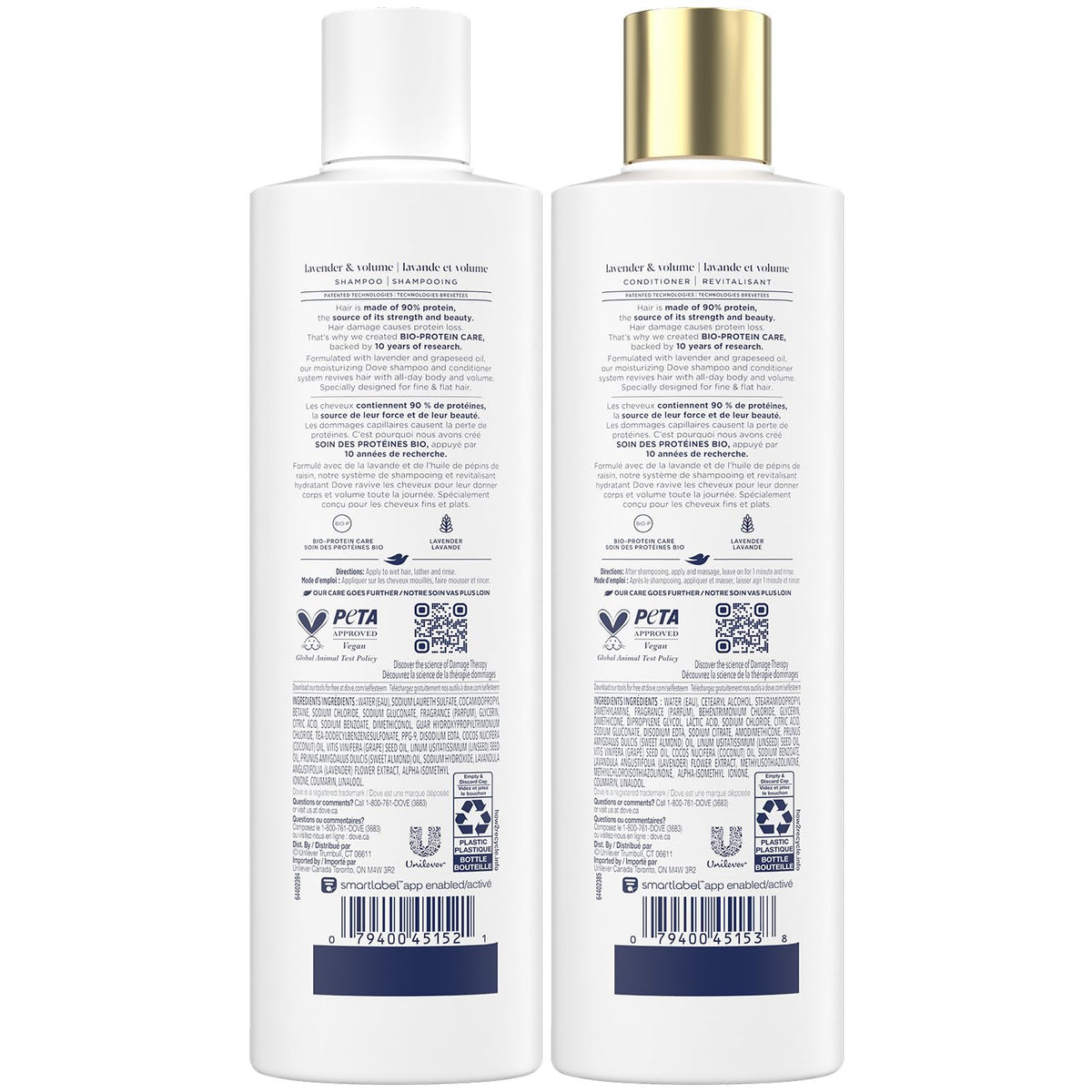 Dove back label ingredients view highlighting technology and benefits