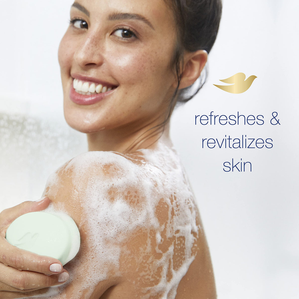 Dove bar lather close-up demonstrating moisturizing cream and soft foam