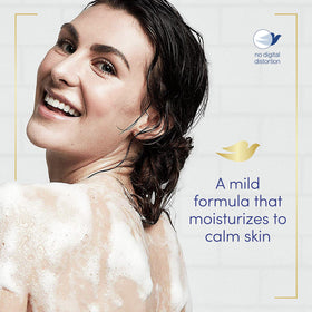 Hand creating lather with Dove bar to show soothing clean and hydration
