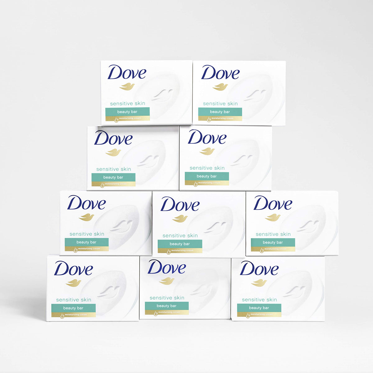 Dove ten bars stacked to show bulk pack convenience and longevity