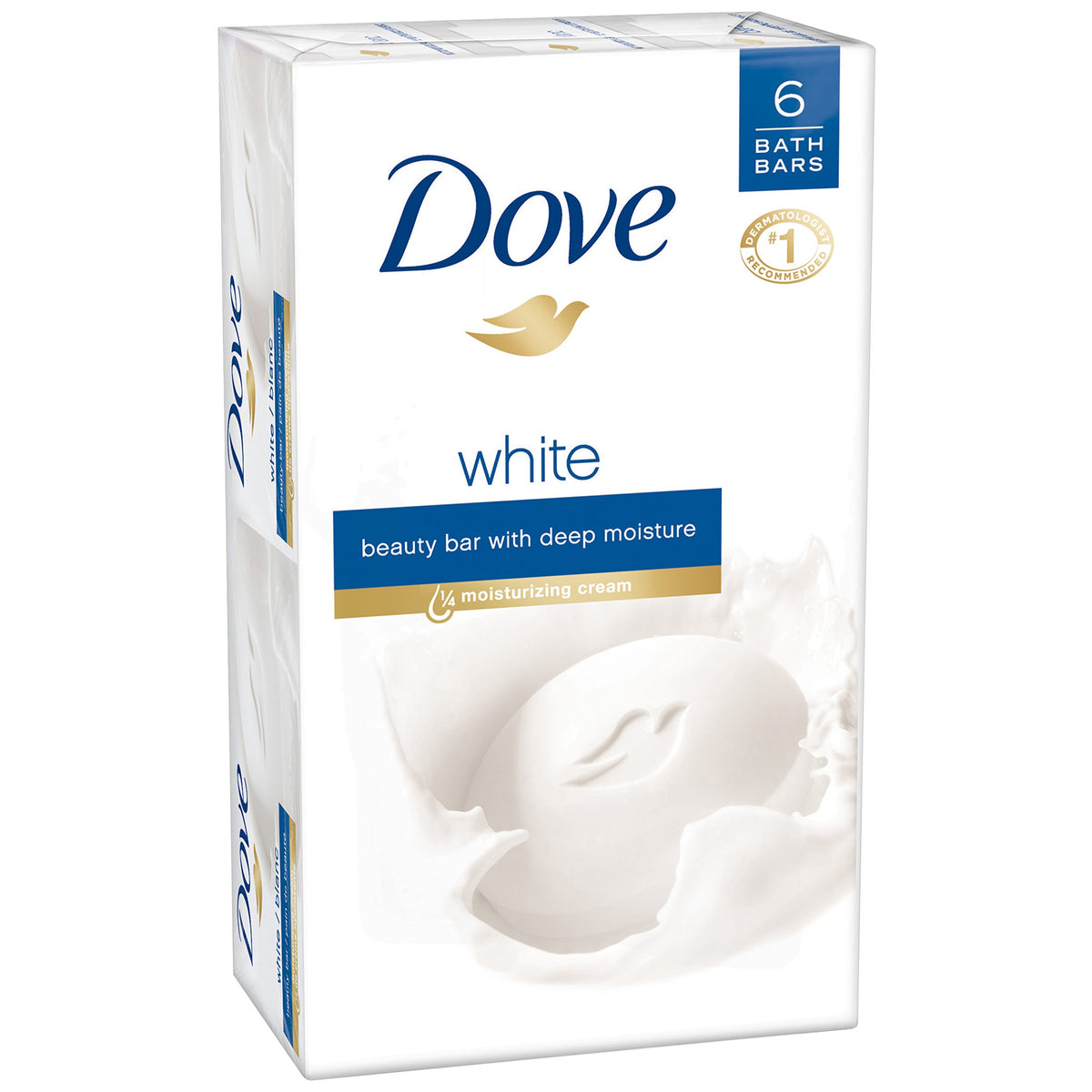 Dove front packaging unscented beauty bar showing bar and moisturizing benefit