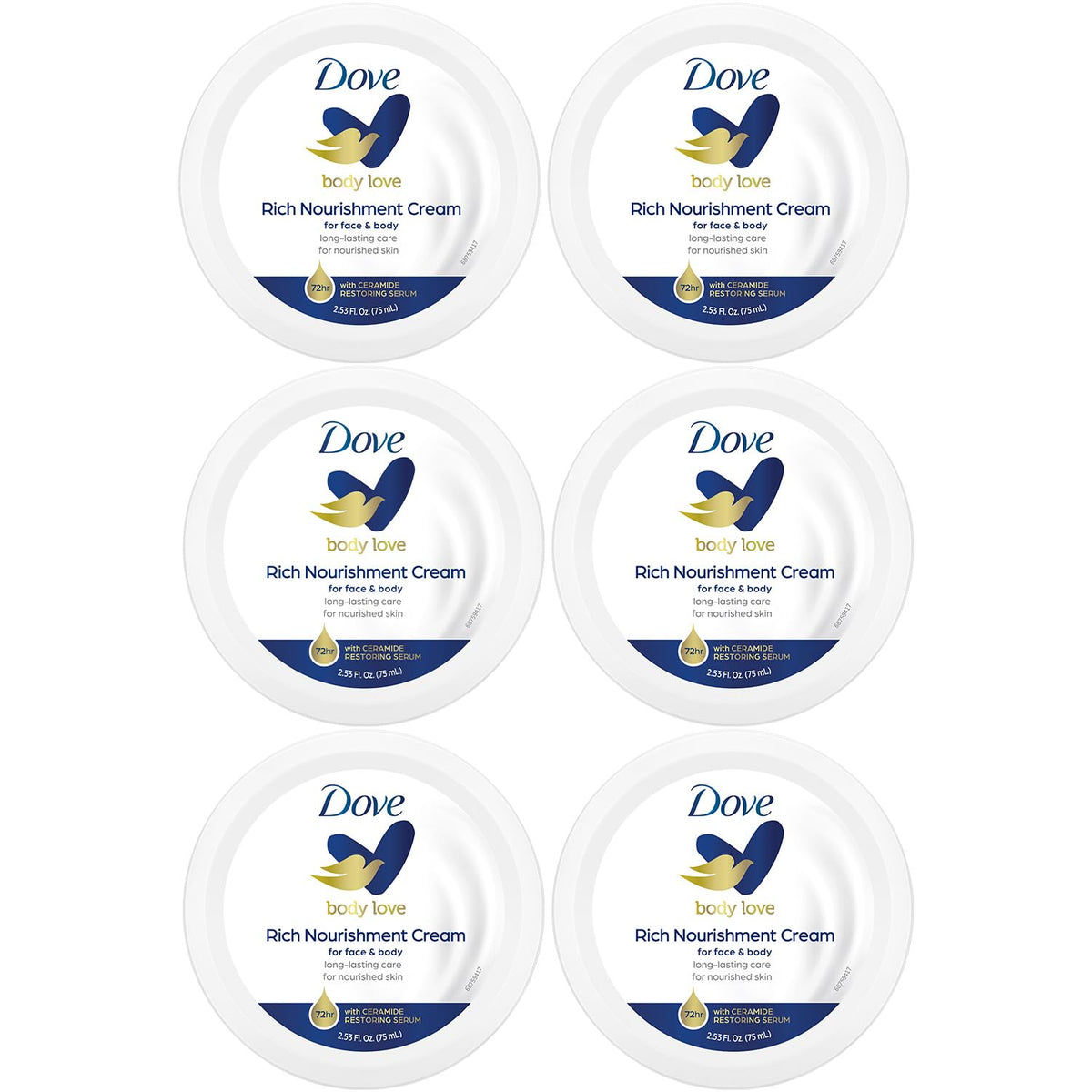 Dove front packaging jar showing label and compact travel benefit
