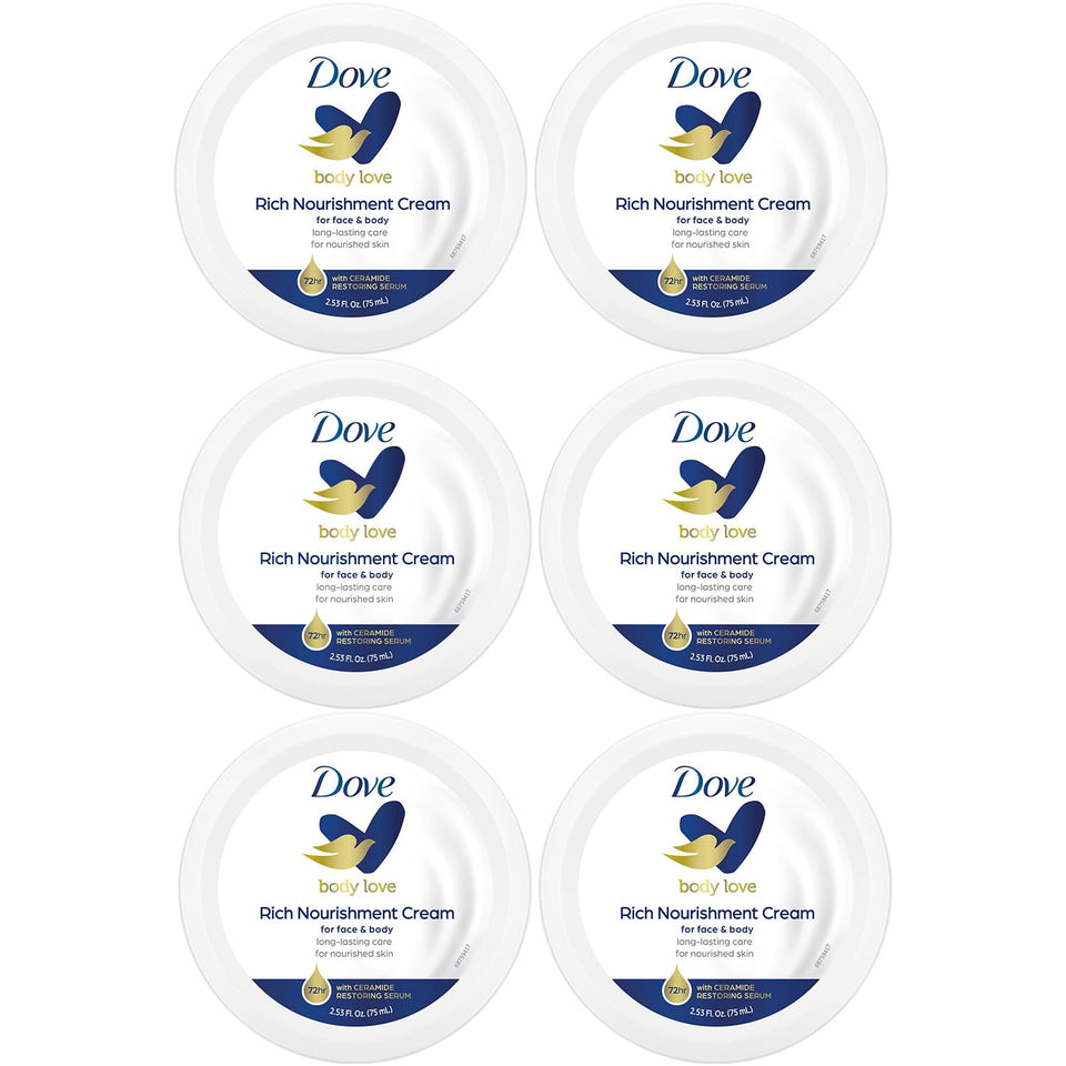 Dove front packaging jar showing label and compact travel benefit