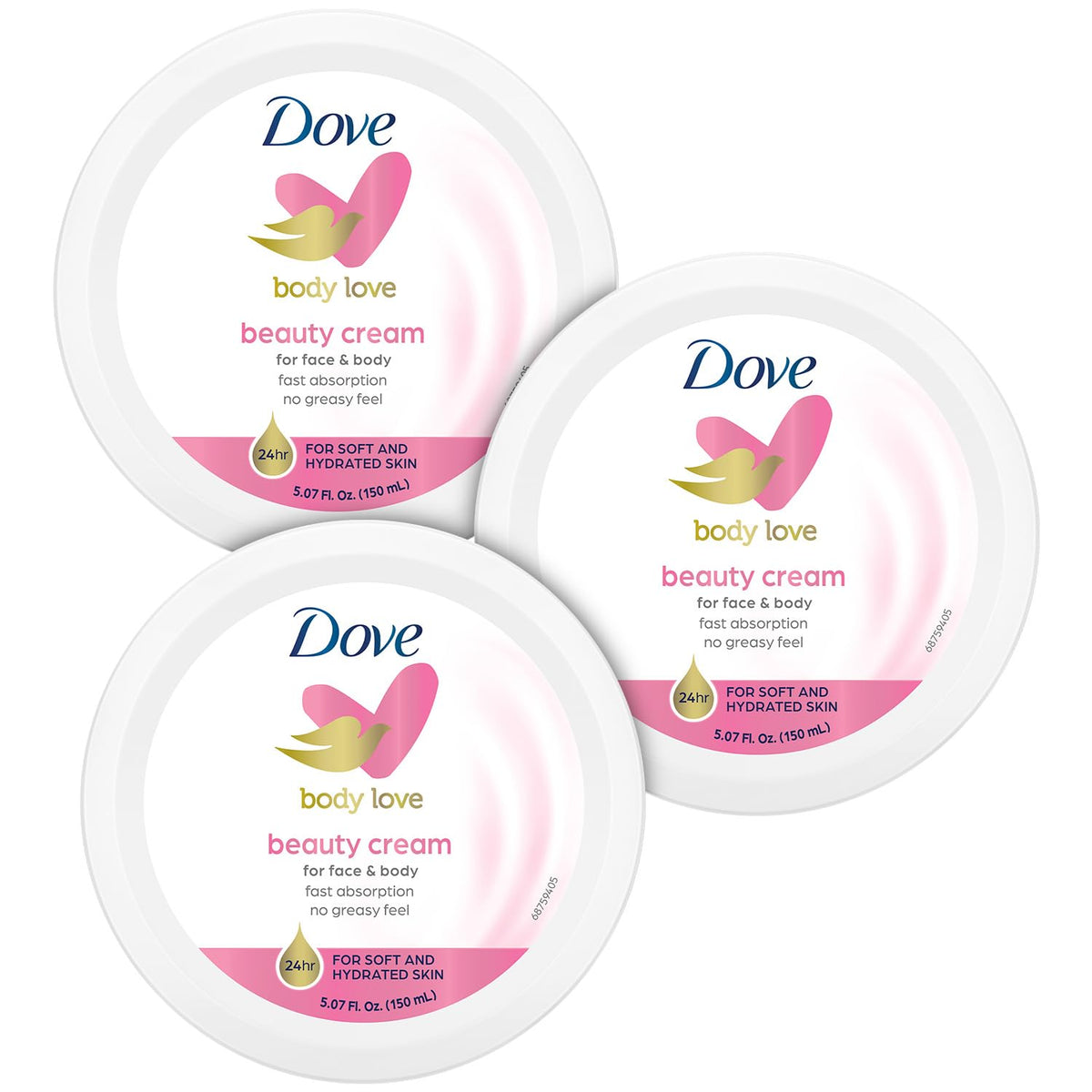 Dove jar front packaging showing brand and benefits for everyday hydration