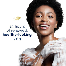 Dove body wash foam in hand showing gentle cleansing and moisturizing action