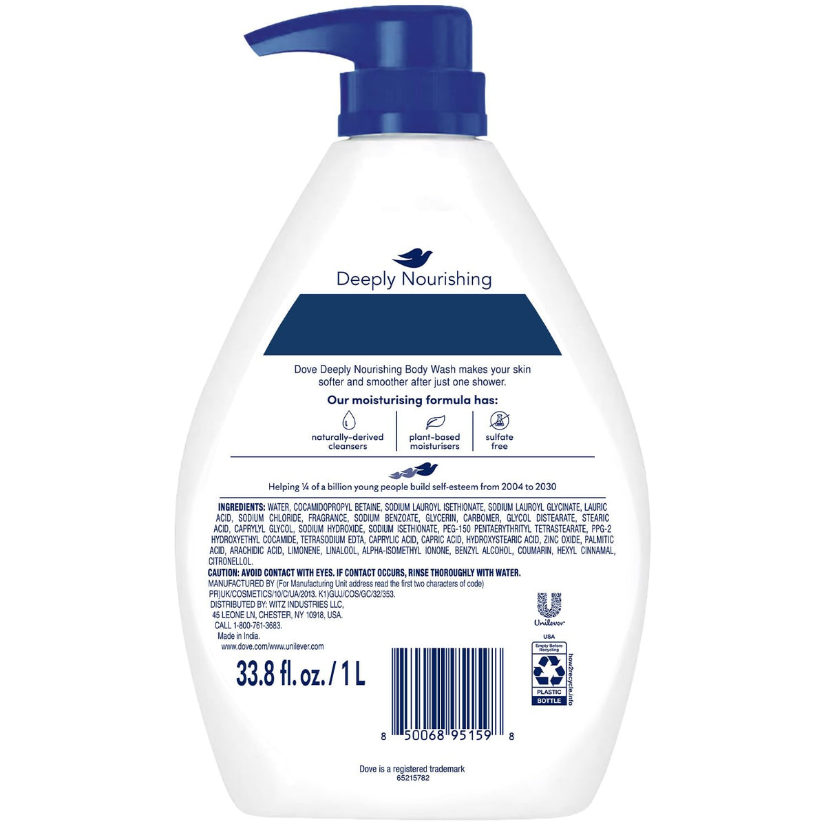 Dove pump close-up detailing dispenser for easy, mess-free use
