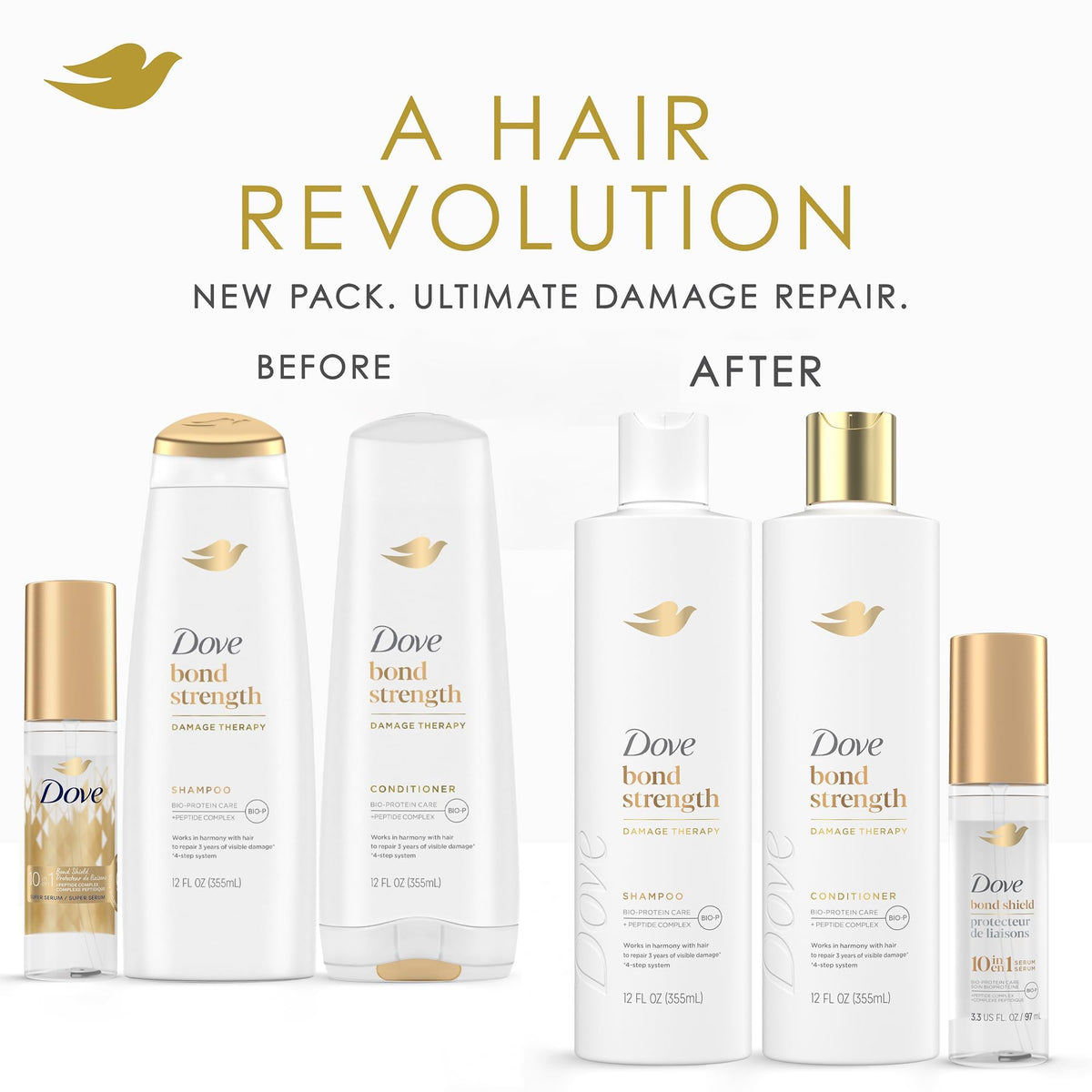 Dove bond conditioner texture being poured for smooth detangling benefit
