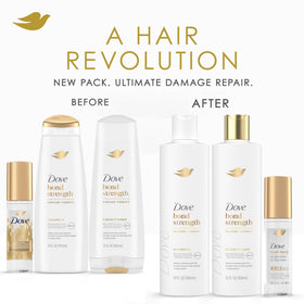Dove bond conditioner texture being poured for smooth detangling benefit