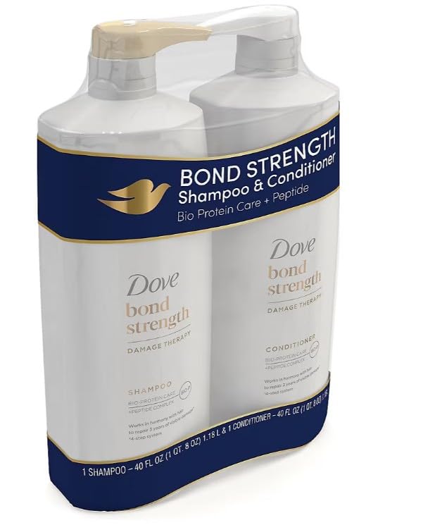 Dove Bond Strength front packaging showing 2-pack and claim; stronger hair result