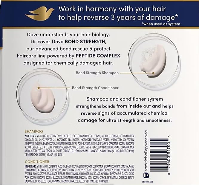 Dove Bond Strength in-shower use of conditioner on wet hair; improved manageability