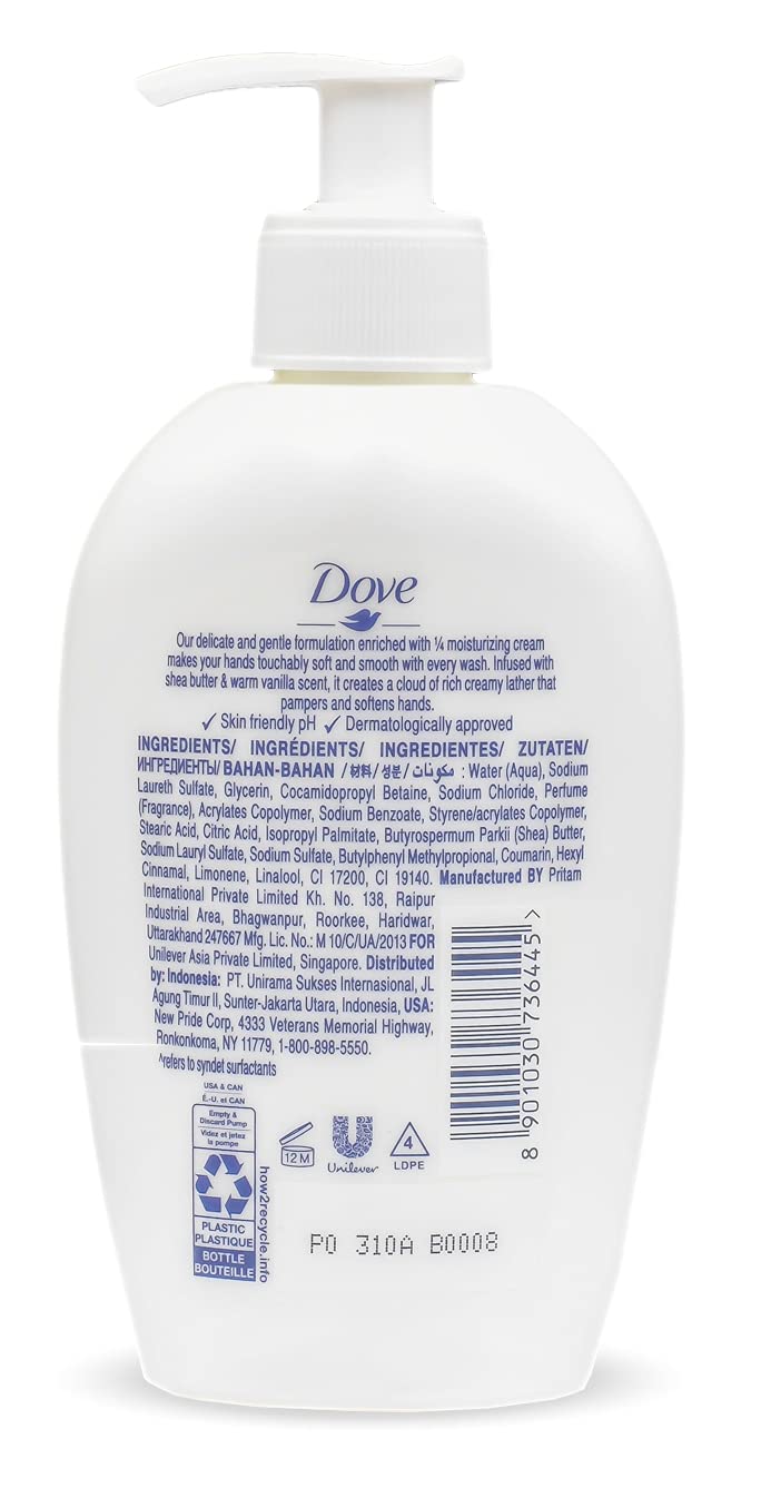 Dove bottle back label with ingredients list for informed-choice benefit