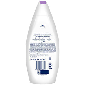 Close-up of Dove label detailing 1/4 moisturizing cream and plant-based moisturizers benefit