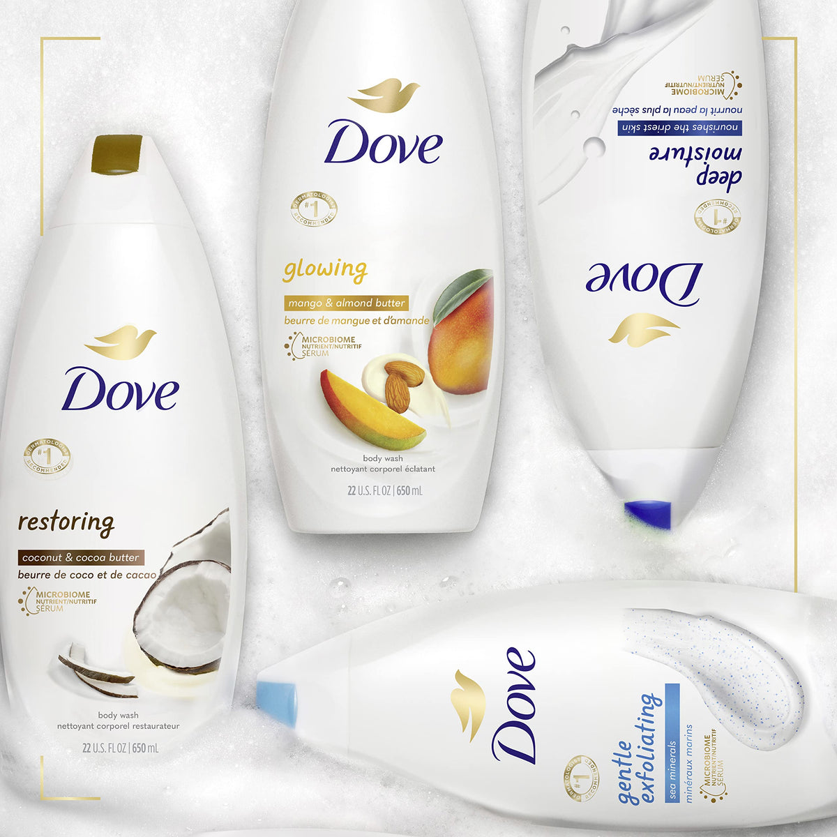 Dove recycled bottle badge indicating eco-friendly recycled plastic use