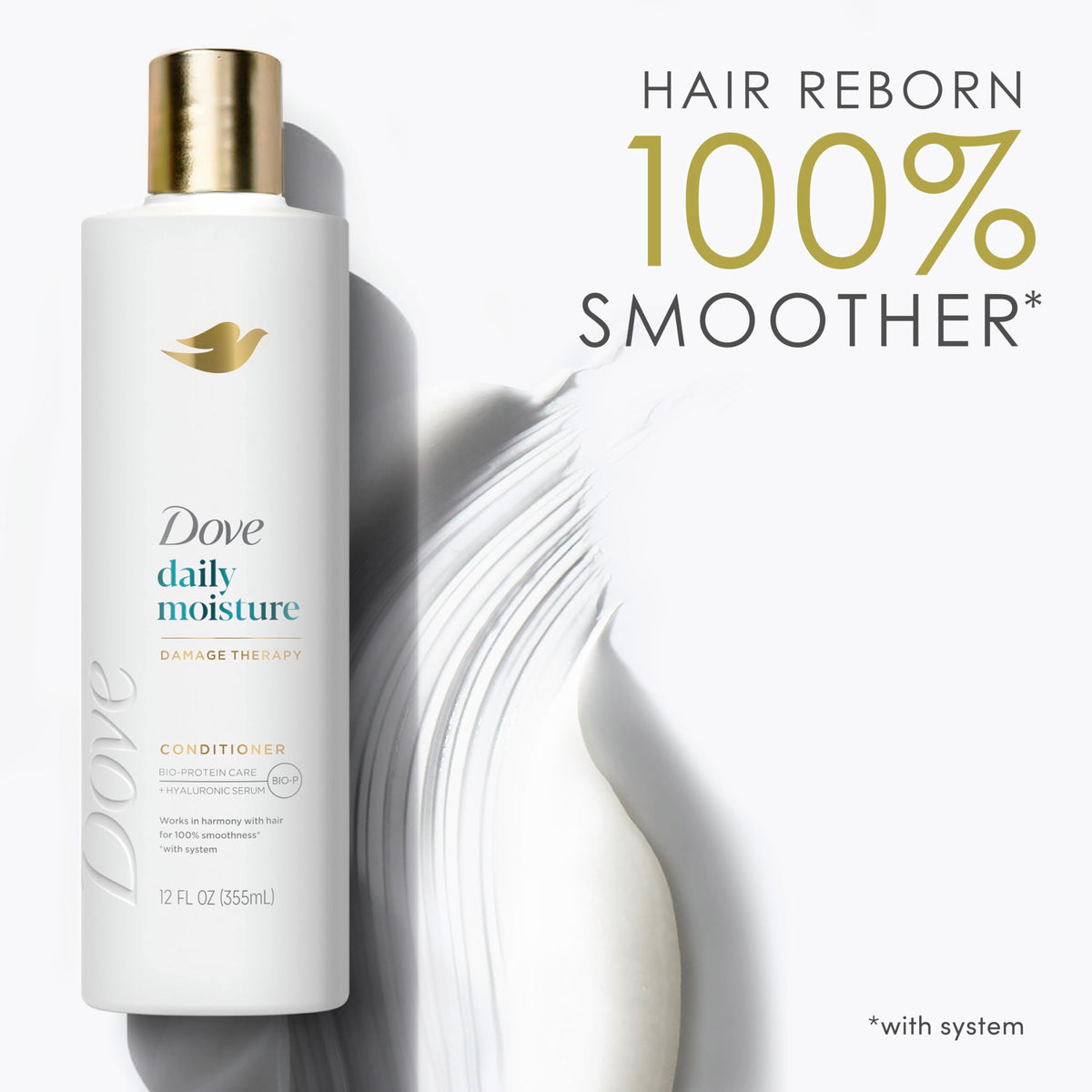 Person applying Dove conditioner to wet hair showing detangling benefit