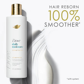 Person applying Dove conditioner to wet hair showing detangling benefit