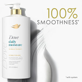 Dove conditioner shown with shampoo mask and serum displaying system repair benefits