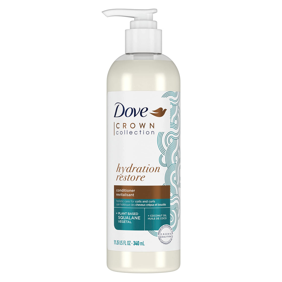 Dove CROWN front packaging showing bottle and product benefit